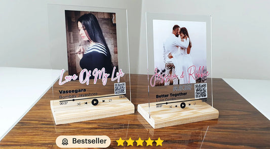 Personalized Spotify song plaque with custom music glass art and wooden stand