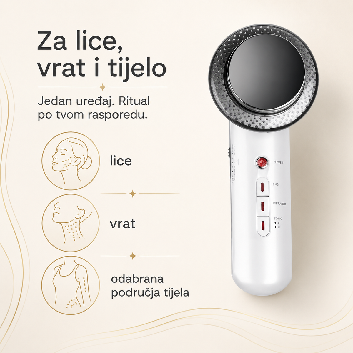 Područja primjene GlowLift Pro™ – lice, vrat i tijelo – GlowLift Pro detalj