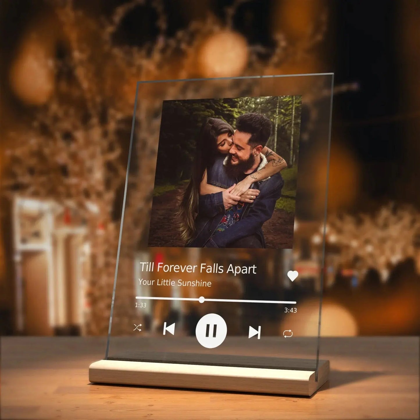 Personalized Spotify song plaque with custom music glass art and wooden stand