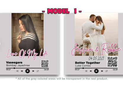 Personalized Spotify song plaque with custom music glass art and wooden stand